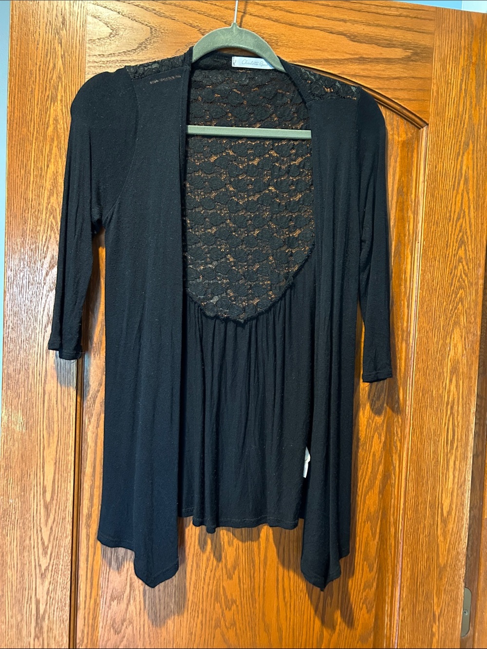 Charlotte Russe Black Lace-Back Open Cardigan